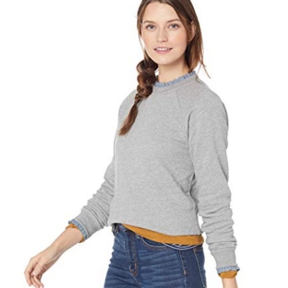 Euc Jcrew Woven Ruffle Neck Pullover 